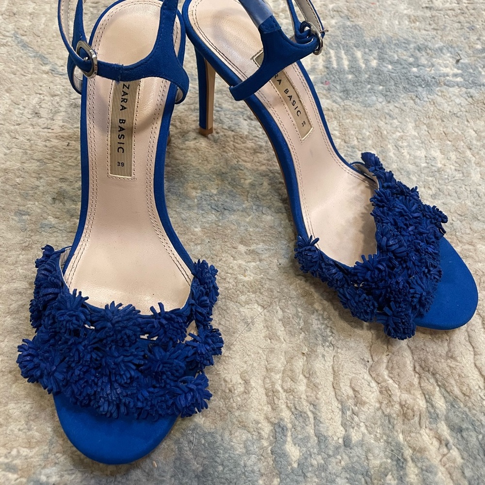 Zara Blue Pom Pom Heels